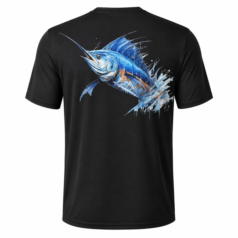Palmyth Mens Fishing Shirt Short Sleeve Sun Protection UV UPF 50 SPF TShirt BlackSwordfish Splashing M - Image 2