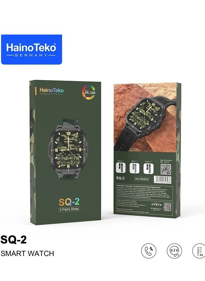 ماركة غير محددة - ساعة HainoTeko SQ-2 الذكية - شاشة AMOLED - شحن لاسلكي - 3 أحزمة - متوافقة مع أندرويد وiOS - Image 1