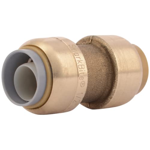 SharkBite 1/2 Inch Polybutylene Transition Coupling, Push to Connect Brass Plumbing Fitting, PEX Pipe, Copper, CPVC, PE-RT, HDPE, U4008LFA - Image 1