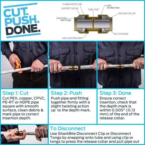 SharkBite 1/2 Inch Polybutylene Transition Coupling, Push to Connect Brass Plumbing Fitting, PEX Pipe, Copper, CPVC, PE-RT, HDPE, U4008LFA - Image 5