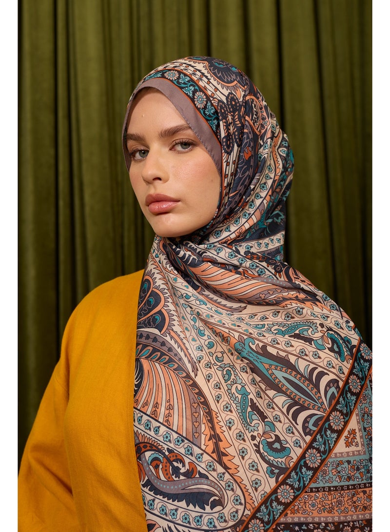 شال حجاب مراكش الناعم من مزيج القطن باللون البيج والأزرق - Image 4
