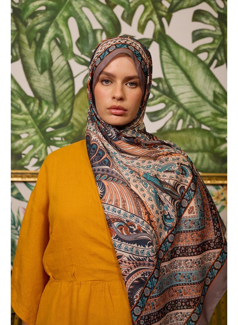 شال حجاب مراكش الناعم من مزيج القطن باللون البيج والأزرق - Image 2
