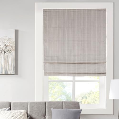 Madison Park Galen Cordless Roman Shade 35W x 64H Sheen Taupe Room Darkening Thermal Insulated Energy Efficient Window Blind with Subtle Sheen Basketweave Fabric for Privacy - Image 1