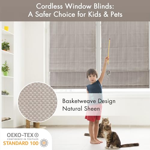 Madison Park Galen Cordless Roman Shade 35W x 64H Sheen Taupe Room Darkening Thermal Insulated Energy Efficient Window Blind with Subtle Sheen Basketweave Fabric for Privacy - Image 3