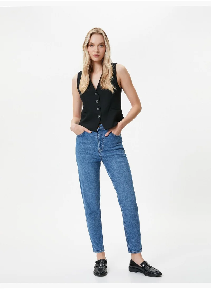 كوتون High Rise Slim Fit Jean Relax Cut Crop Leg Comfort Stretch Cotton Pockets - Mom Jean