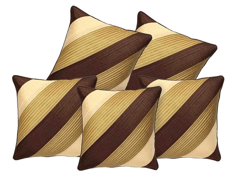 Decor Studioz Synthetic 150Tc Cushion Covers, 16 X 20 Inch, Brown, Gold, Set Of 5(Synthetic) - Image 5