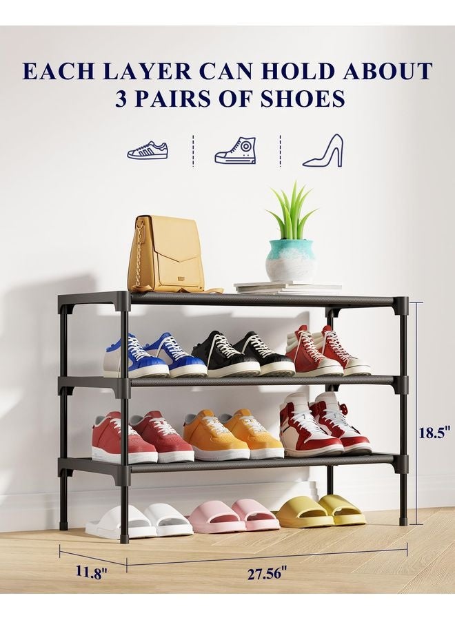 HOMESTAR Shoe Rack - Non-Woven Shoe Rack Shelf, Shoe Organizer for Closet, Entryway, Garage & Corridor, Stackable Shoe Shelves, 27.5" Wide - 3 Tier, Black - Image 3