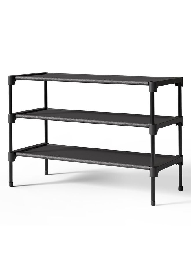 HOMESTAR Shoe Rack - Non-Woven Shoe Rack Shelf, Shoe Organizer for Closet, Entryway, Garage & Corridor, Stackable Shoe Shelves, 27.5" Wide - 3 Tier, Black - Image 1