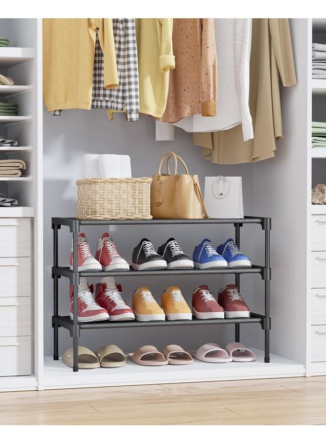 HOMESTAR Shoe Rack - Non-Woven Shoe Rack Shelf, Shoe Organizer for Closet, Entryway, Garage & Corridor, Stackable Shoe Shelves, 27.5" Wide - 3 Tier, Black - Image 4