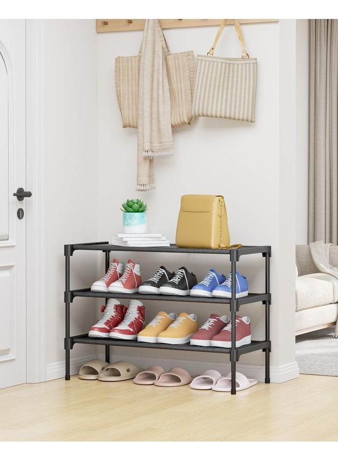 HOMESTAR Shoe Rack - Non-Woven Shoe Rack Shelf, Shoe Organizer for Closet, Entryway, Garage & Corridor, Stackable Shoe Shelves, 27.5" Wide - 3 Tier, Black - Image 2