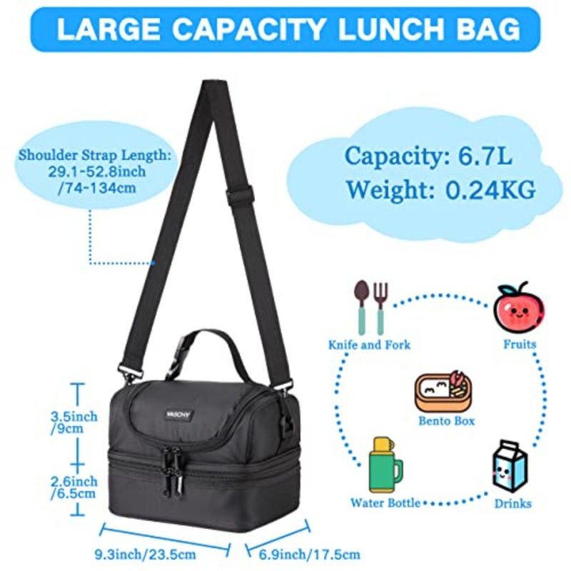 Lunch Tote Bag for Boys Girls, Insulated Two Compartments Cooler Bags for School, Daye, Kindergarten, Picnic - Image 2
