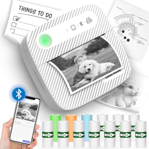 ZEITEL® Thermal Label Printer Sticker Printer Black on White Bluetooth Printers for Android & iOS System Label Printers with 13 Rolls Print Paper Portable for Notes, Scrapbooking, Food Labels - Image 1