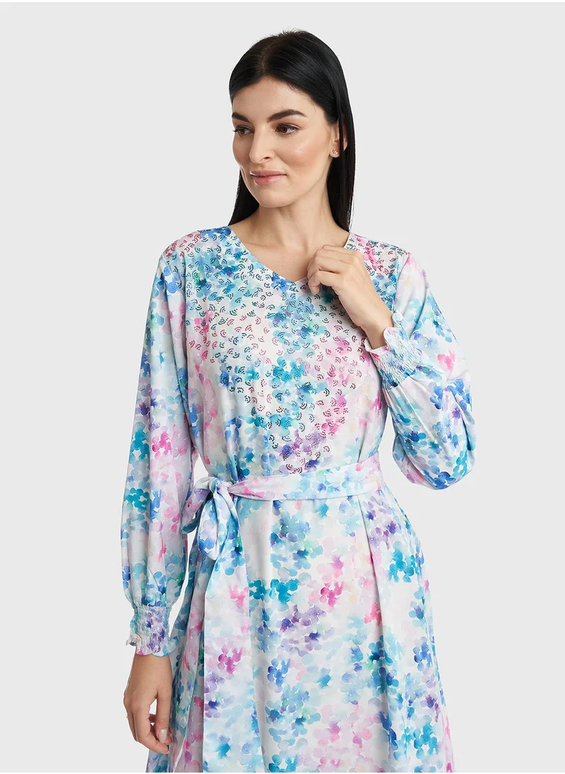 كشخة Water color Floral Like Printed Dress