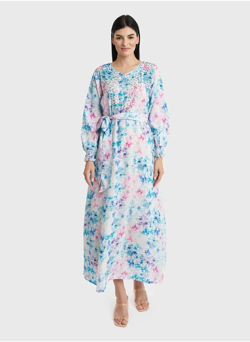 كشخة Water color Floral Like Printed Dress