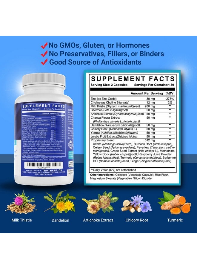 TRUTHENTICS Liver Health Supplement Liver Health And Detox Support Milk Thistle Liver Cleanse With Artichoke Dandelion Turmeric Easy To Swallow Liver Health Formula Capsules 60 Count - Image 4