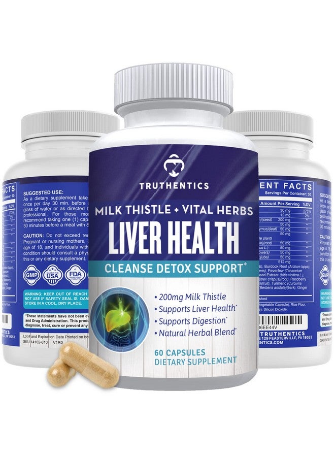 TRUTHENTICS Liver Health Supplement Liver Health And Detox Support Milk Thistle Liver Cleanse With Artichoke Dandelion Turmeric Easy To Swallow Liver Health Formula Capsules 60 Count - Image 2