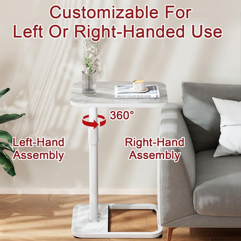 GOYLSER C Shaped Tv Trays Living Room End Table End Stand, White Marble Minimalist Wooden C Table for Sofa, Height Adjustable Tv Tray Tables Side Table for Dinner Eating - Image 4
