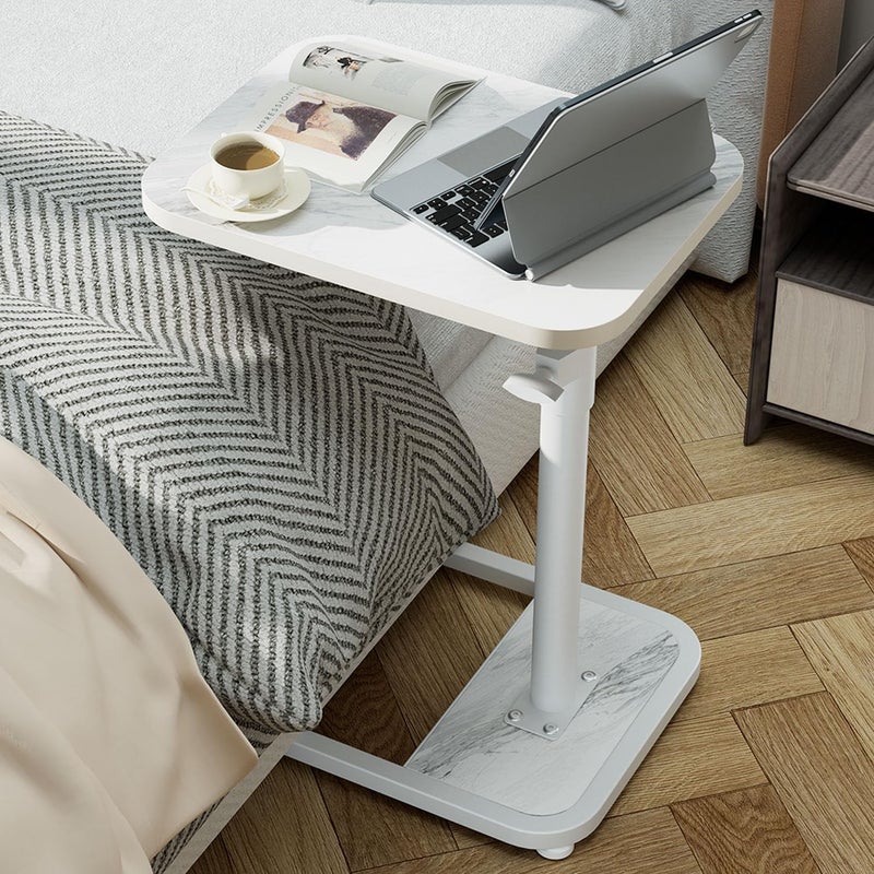 GOYLSER C Shaped Tv Trays Living Room End Table End Stand, White Marble Minimalist Wooden C Table for Sofa, Height Adjustable Tv Tray Tables Side Table for Dinner Eating - Image 1