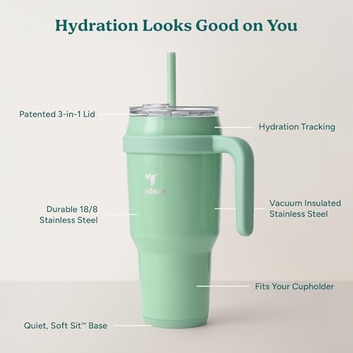 REDUCE 40 oz Stainless Steel Tumbler with Handle - Dual-Wall Vacuum Insulated Travel Mug, Sweat-Proof Lid & Reusable Straw - Keeps Drinks Cold for 24 Hrs, Fits Cupholders, Dishwasher Safe - Matcha - Image 4