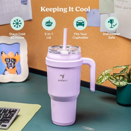 REDUCE 40 oz Stainless Steel Tumbler with Handle - Dual-Wall Vacuum Insulated Travel Mug, Sweat-Proof Lid & Reusable Straw - Keeps Drinks Cold for 24 Hrs, Fits Cupholders, Dishwasher Safe - Matcha - Image 3