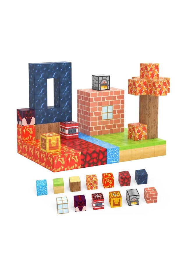 Magnetic Blocks, 100PCS Game-Based Magnets Cubes, Magnet Magic Forest World Set Magnetic Building Blocks, Montessori Sensory Toys for 6-13 Year Old Boys Girls Birthday for Kids