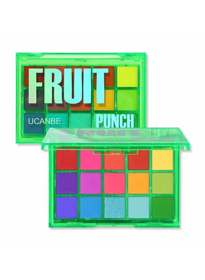 Ucanbe Bright Colorful Neon Rainbow Makeup Eyeshadow Palette 15 Shades Green Purple Yellow Make Up Pallets Kit Vibrant Shimmer Matte Pigmented Blendable - Fruit Punch - Image 1