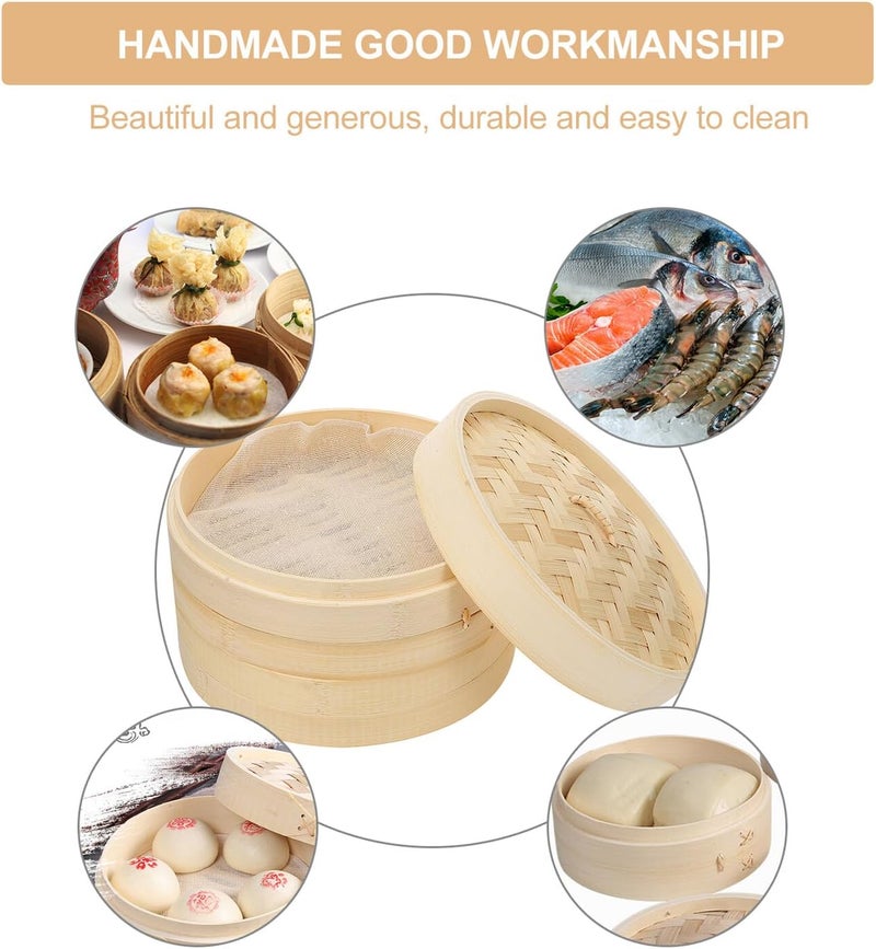 Steamer Basket 24cm Double Layer with Lid Reusable Kitchen Dumpling and Dim Sum Steamer for Household Cooking - Image 3