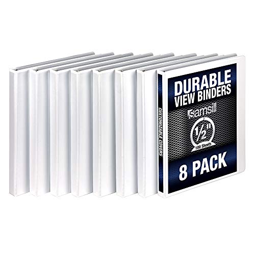 Samsill Durable .5 Inch Binder, Made in the USA, Round Ring Customizable Clear View Binder, White, 8 Pack (S88417) - Image 1