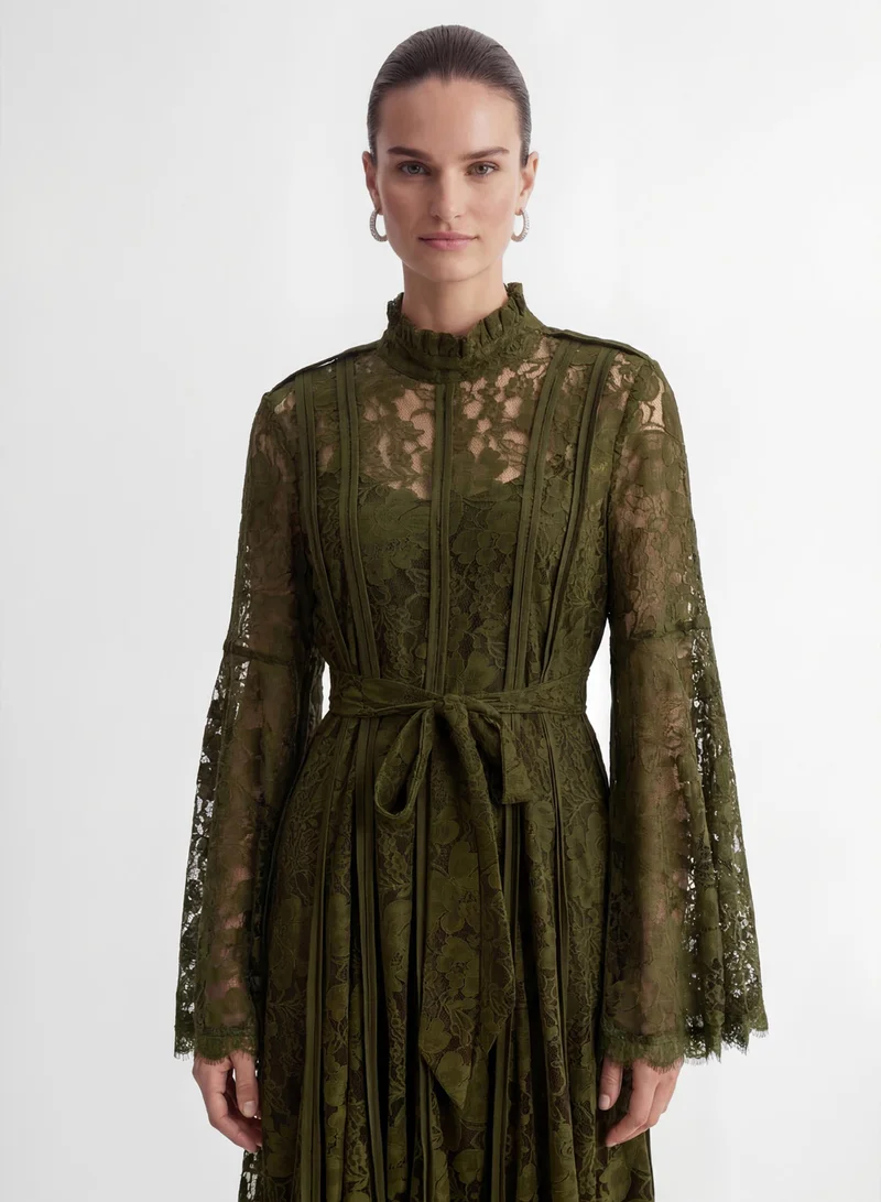 Sunfere  The Best Gift Olive Green Bell Sleeve Lace Maxi Dress for Women | Best Price UAE