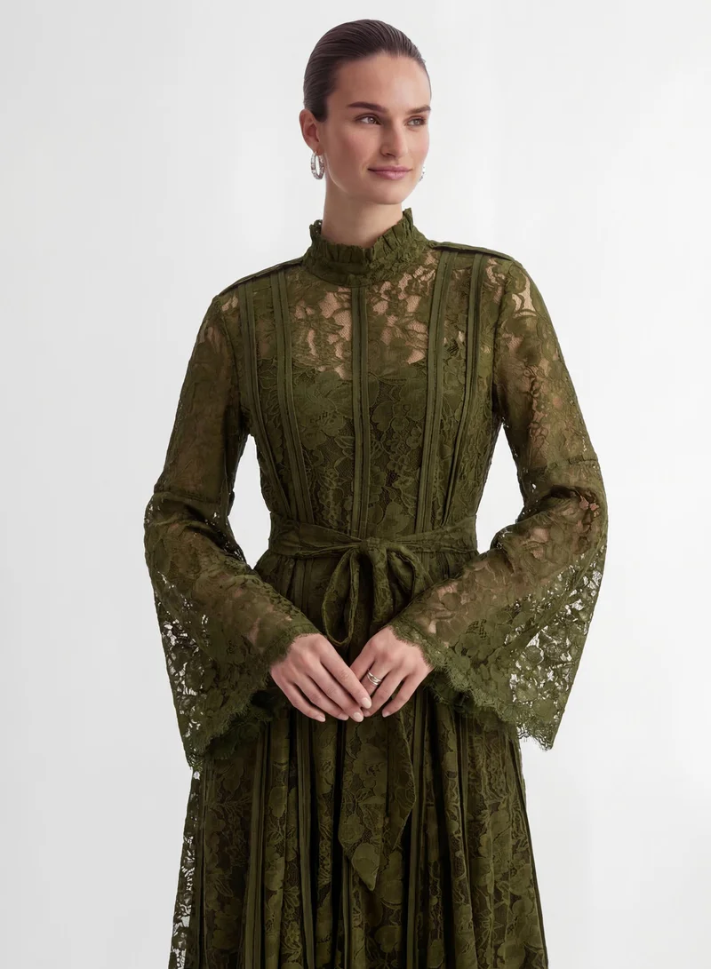 Sunfere  The Best Gift Olive Green Bell Sleeve Lace Maxi Dress for Women | Best Price UAE