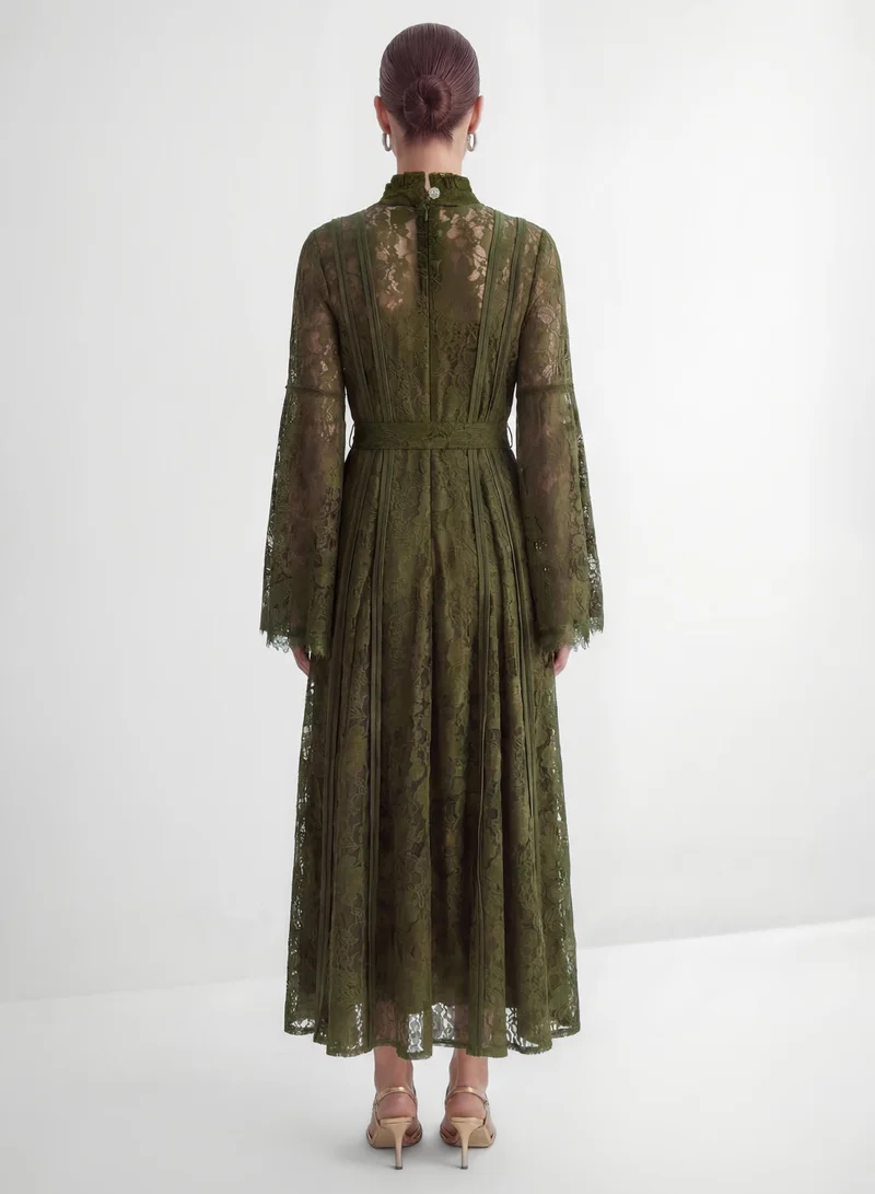 Sunfere  The Best Gift Olive Green Bell Sleeve Lace Maxi Dress for Women | Best Price UAE