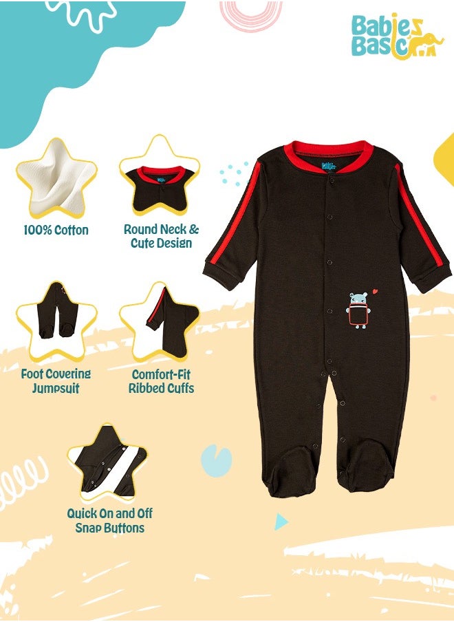 Babies Basic 100% Cotton Printed Long Sleeves Jumpsuit/Romper/Sleepsuit For Babies  - Image 2