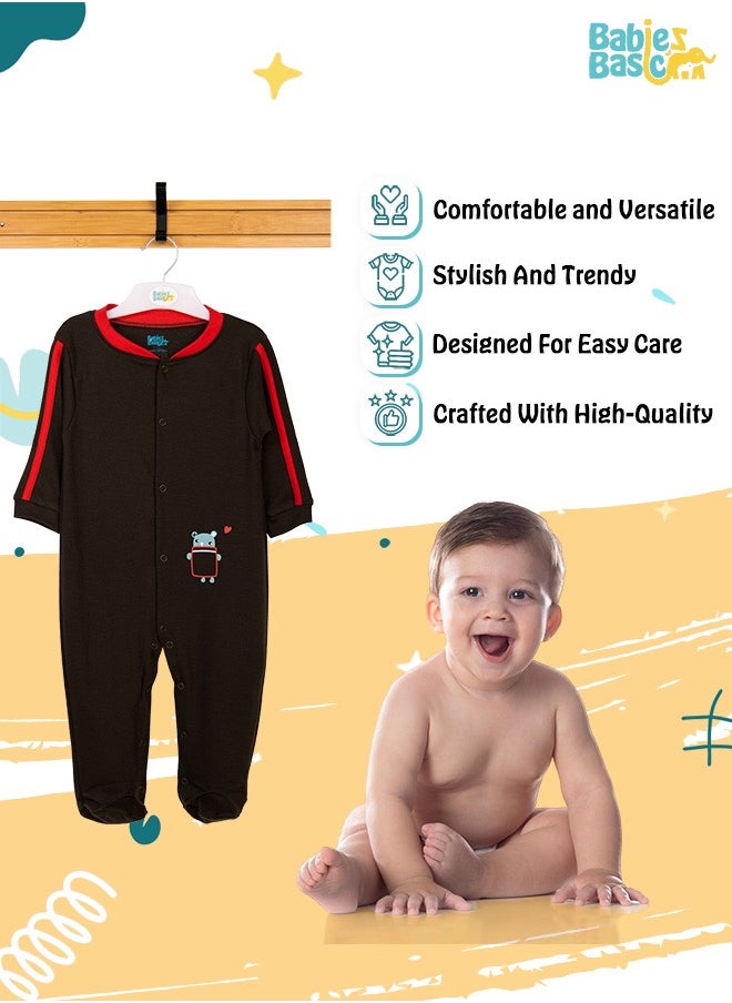 Babies Basic 100% Cotton Printed Long Sleeves Jumpsuit/Romper/Sleepsuit For Babies  - Image 3