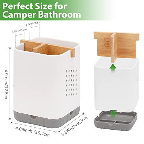Boperzi Toothbrush and Toothpaste Holder with Bamboo Divider for Bathroom Countertop Organizer, Plastic Detachable Anti-Slip Large Electric Toothbrush Holders Storage Caddy Drainage for Family, Kids - Image 5