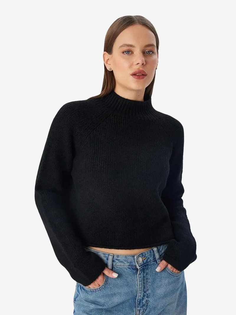 MIXRAY Women's Cropped Textured Knit Sweater