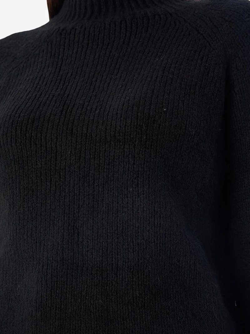 Mixray Black MIXRAY Women's Cropped Textured Knit Sweater for Women | Best Price UAE
