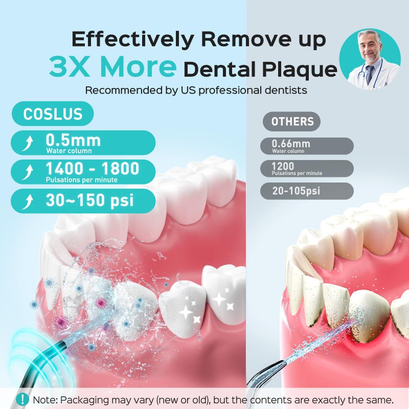 COSLUS Water Dental Flosser Pick for Teeth: 4 Modes Cordless Portable 300ML Larger Tank Water Teeth Cleaner IPX7 Waterproof Flossing Cleaning Picks for Home Travel FC5360 - Image 2