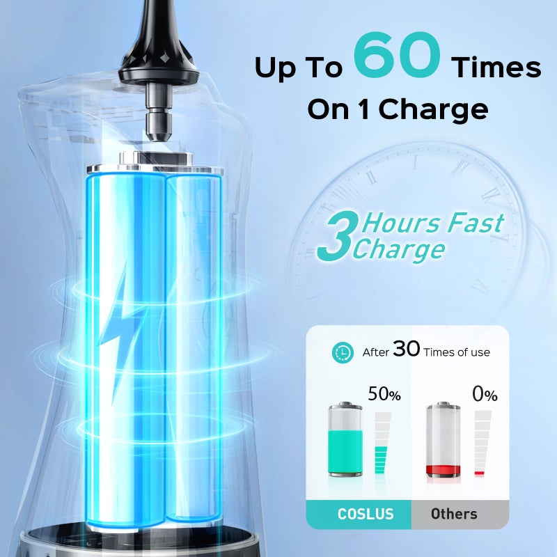 COSLUS Water Dental Flosser Pick for Teeth: 4 Modes Cordless Portable 300ML Larger Tank Water Teeth Cleaner IPX7 Waterproof Flossing Cleaning Picks for Home Travel FC5360 - Image 5