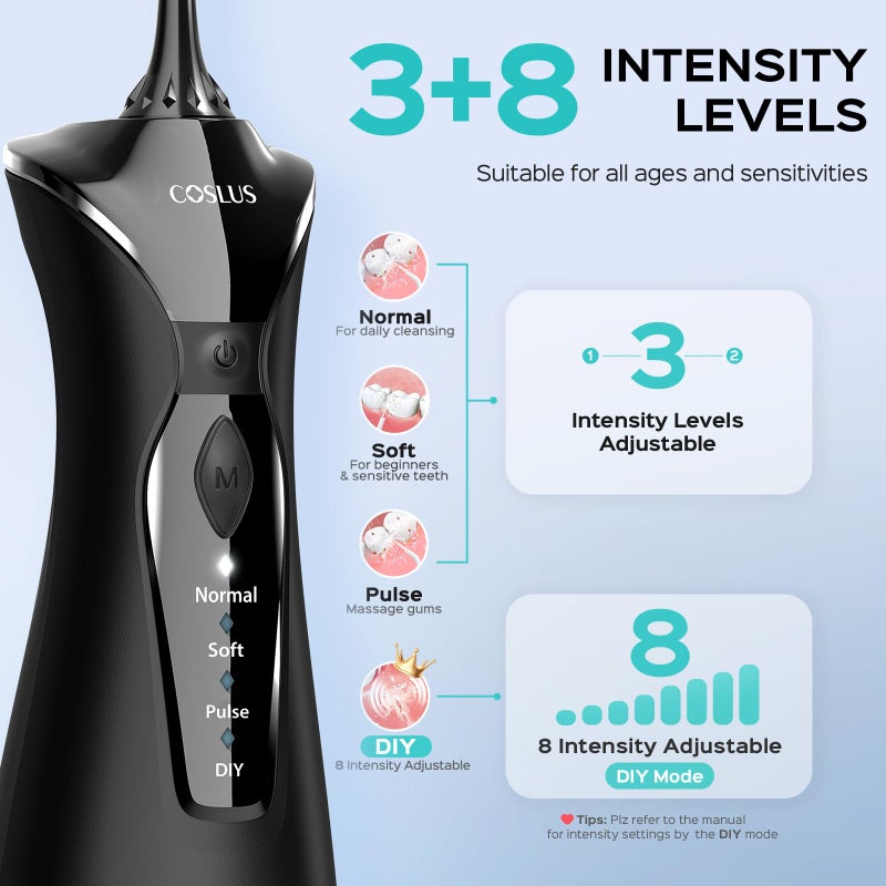 COSLUS Water Dental Flosser Pick for Teeth: 4 Modes Cordless Portable 300ML Larger Tank Water Teeth Cleaner IPX7 Waterproof Flossing Cleaning Picks for Home Travel FC5360 - Image 3