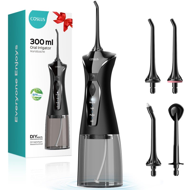 COSLUS Water Dental Flosser Pick for Teeth: 4 Modes Cordless Portable 300ML Larger Tank Water Teeth Cleaner IPX7 Waterproof Flossing Cleaning Picks for Home Travel FC5360 - Image 1