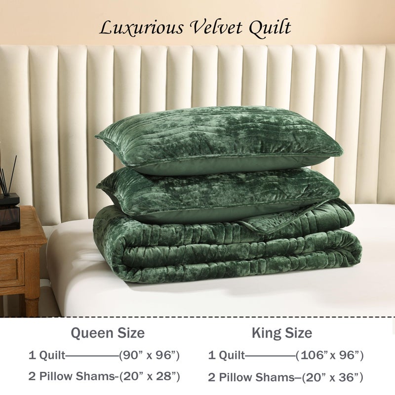 AJOCCI Luxury Velvet Queen Comforter Set, Green Queen Size Comforter Sets, Emerald Green Queen Quilt Bedding Set, Luxurious Plush Bedspreaqd Sets,Soft Lightweight Bedding for All Season - Image 4