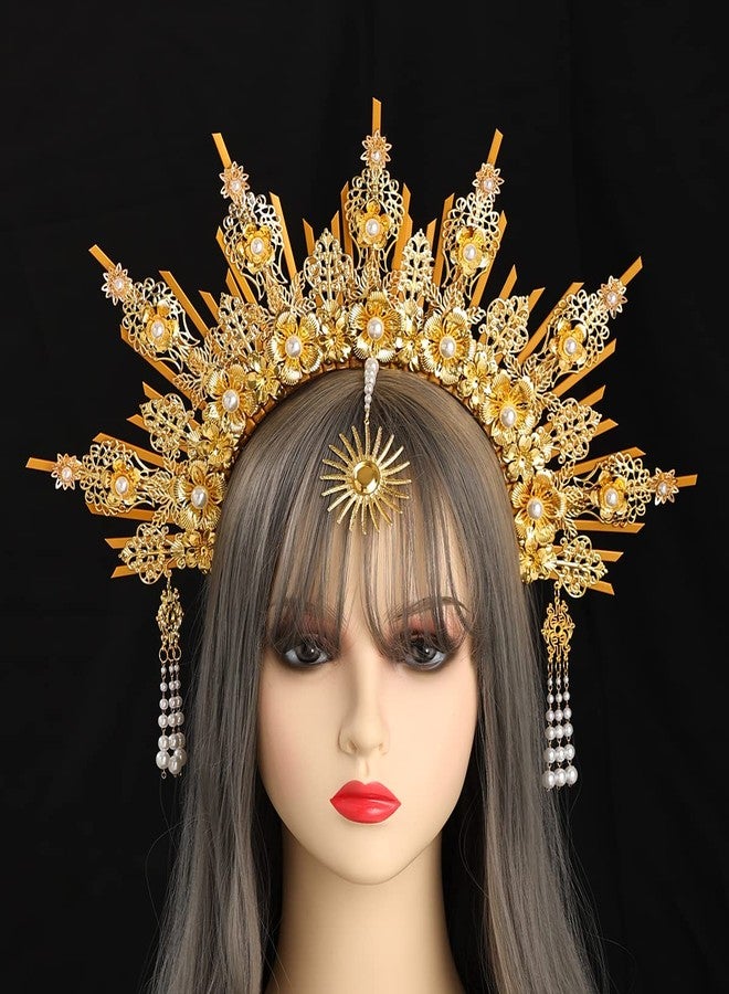 BLESSUME Goddess Gold Spike Halo Crown Headpiece NYLON ZIP TIE Wedding Bride Hair Band Tiara… - Image 2