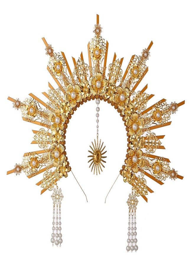 BLESSUME Goddess Gold Spike Halo Crown Headpiece NYLON ZIP TIE Wedding Bride Hair Band Tiara… - Image 1