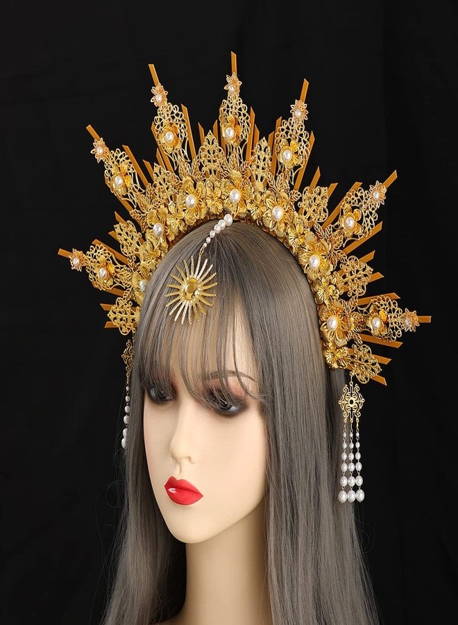 BLESSUME Goddess Gold Spike Halo Crown Headpiece NYLON ZIP TIE Wedding Bride Hair Band Tiara… - Image 3