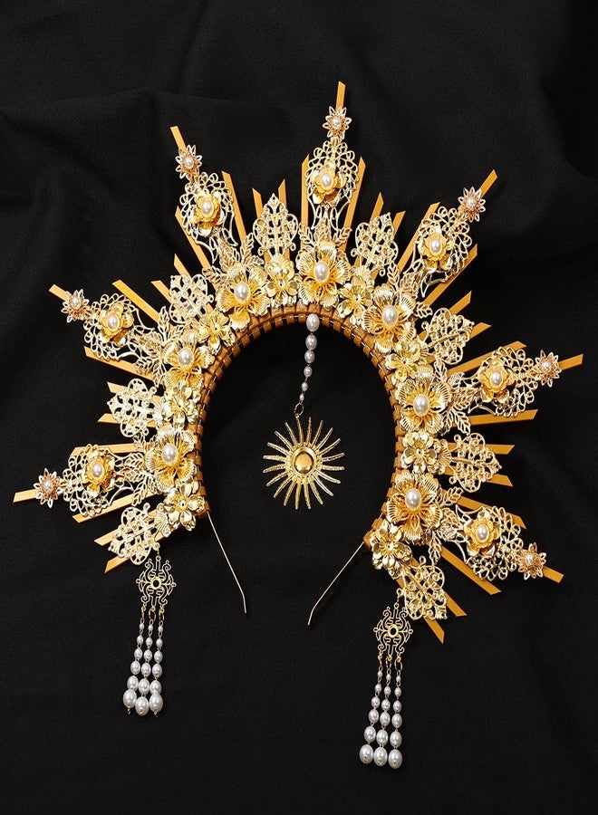 BLESSUME Goddess Gold Spike Halo Crown Headpiece NYLON ZIP TIE Wedding Bride Hair Band Tiara… - Image 5