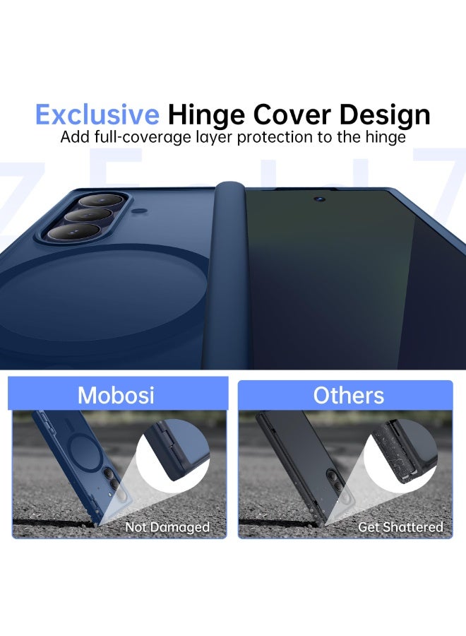 موبوسي جراب مغناطيسي لهاتف سامسونج جالاكسي زد فولد 7 مع واقي شاشة للخصوصية، متوافق مع الشحن المغناطيسي، بتغطية نحيفة كاملة للجسم مع حماية للمفصل، جراب مقاوم للصدمات لهاتف سامسونج جالاكسي زد فولد 7، باللون الأزرق الظليل - Image 5