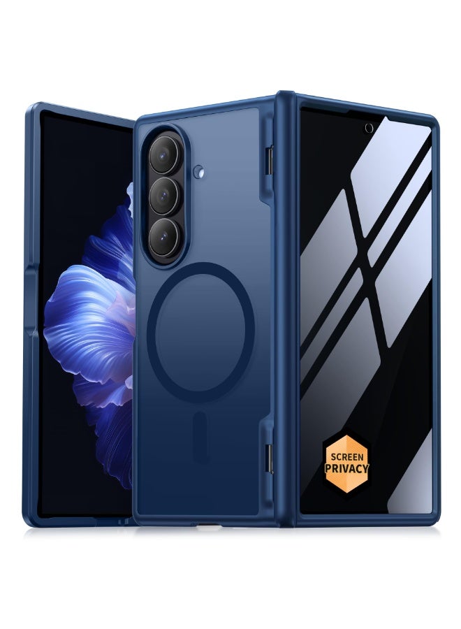 موبوسي جراب مغناطيسي لهاتف سامسونج جالاكسي زد فولد 7 مع واقي شاشة للخصوصية، متوافق مع الشحن المغناطيسي، بتغطية نحيفة كاملة للجسم مع حماية للمفصل، جراب مقاوم للصدمات لهاتف سامسونج جالاكسي زد فولد 7، باللون الأزرق الظليل - Image 1