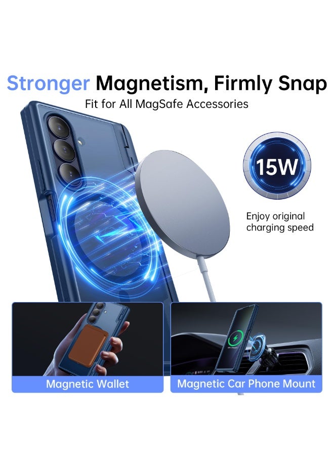 موبوسي جراب مغناطيسي لهاتف سامسونج جالاكسي زد فولد 7 مع واقي شاشة للخصوصية، متوافق مع الشحن المغناطيسي، بتغطية نحيفة كاملة للجسم مع حماية للمفصل، جراب مقاوم للصدمات لهاتف سامسونج جالاكسي زد فولد 7، باللون الأزرق الظليل - Image 2