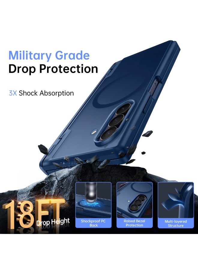 موبوسي جراب مغناطيسي لهاتف سامسونج جالاكسي زد فولد 7 مع واقي شاشة للخصوصية، متوافق مع الشحن المغناطيسي، بتغطية نحيفة كاملة للجسم مع حماية للمفصل، جراب مقاوم للصدمات لهاتف سامسونج جالاكسي زد فولد 7، باللون الأزرق الظليل - Image 4