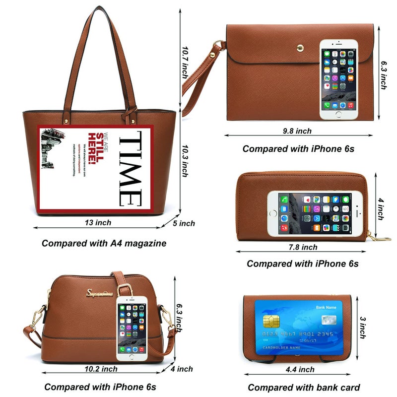 Soperwillton Handbag for Women Wallet Tote Bag Shoulder Bags Top Handle Satchel 5pcs Purse Set - Image 4